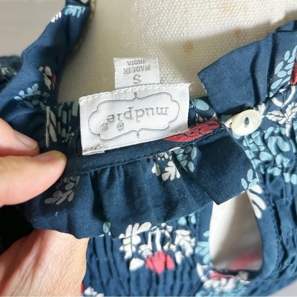 Ward Smocked Block Print Midi Dress Mud Pie Size S Navy - Picture 8 of 10